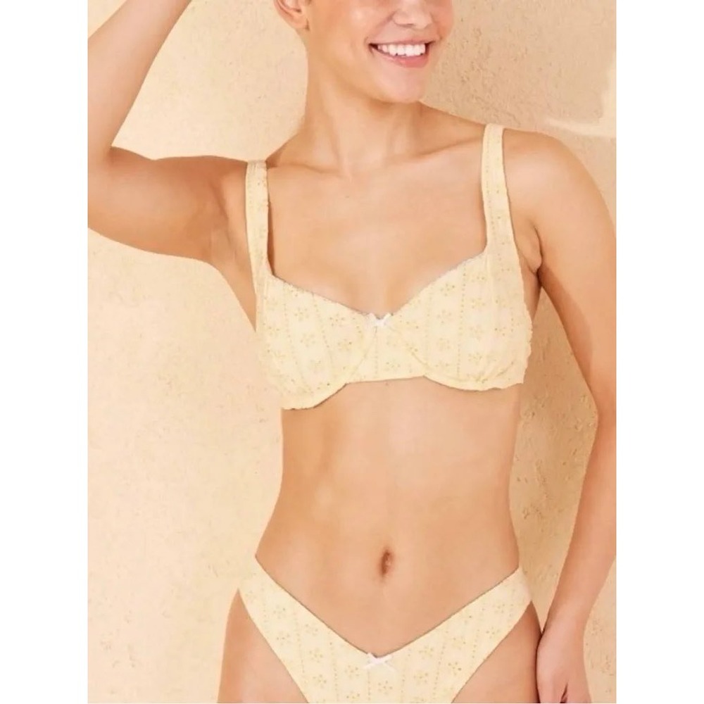 Wild Fable Yellow Eyelet Underwire Bikini Set XXS V-Waist High Leg Cheeky NWOT